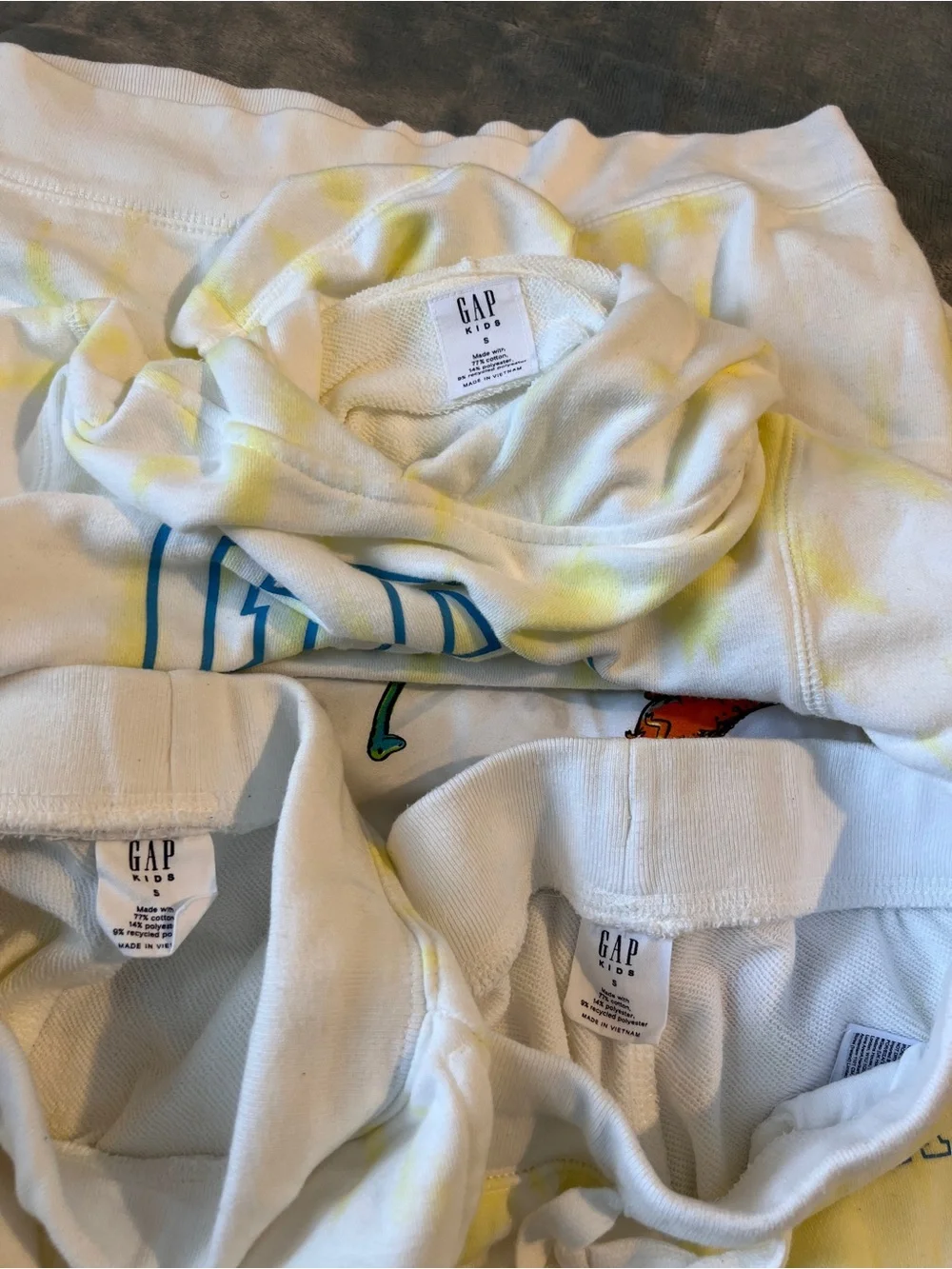 GAP Kids White Hoodie, Shorts & Joggers Set with Yellow Tie-Dye
